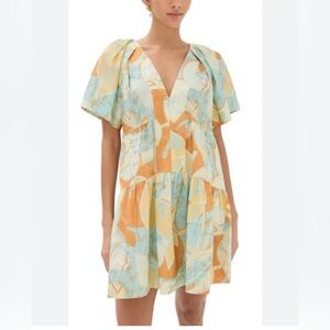 A.L.C Camila Tiered Printed Cotton-poplin Mini Dress In Cumin/sea Glass